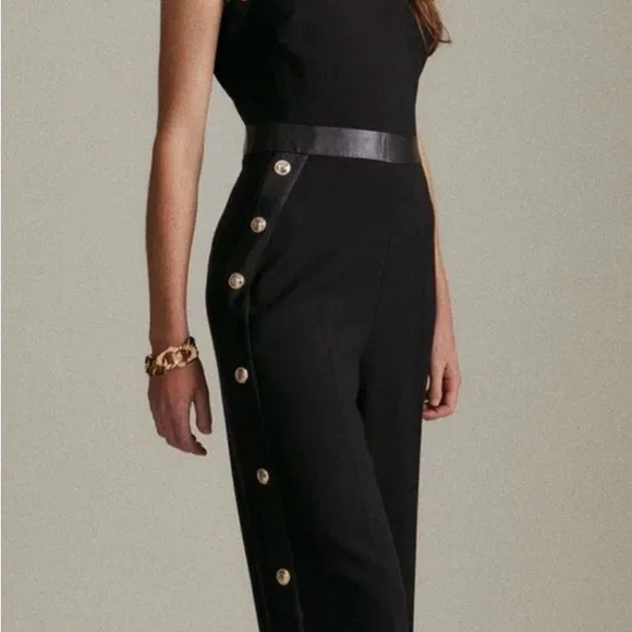 Karen Millen | Pants & Jumpsuits | Karen Millen Black With Faux Leather  Trim And Gold Buttons | Poshmark